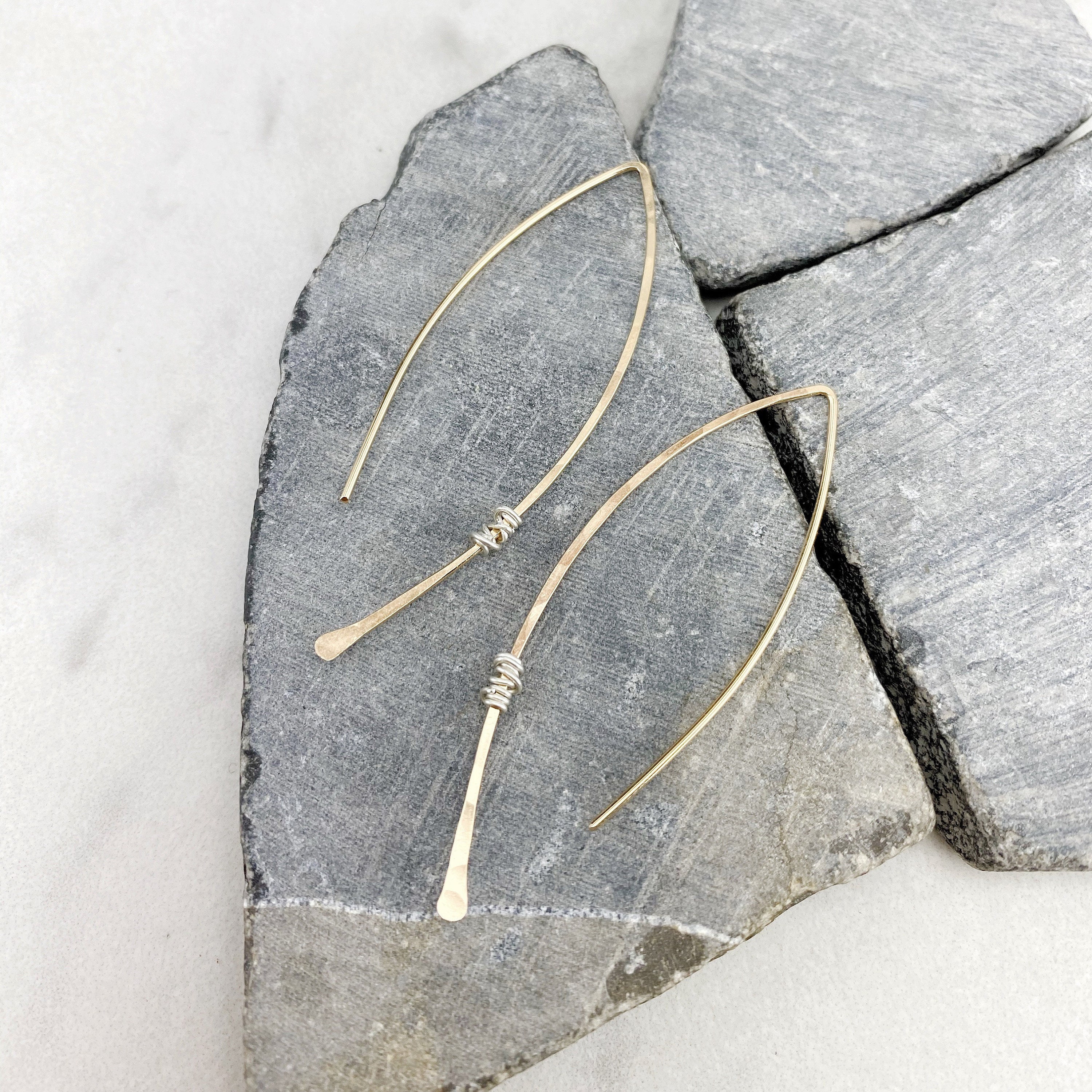 Gold Fill Threader Earrings: Hammered Sterling Silver Wrap, Minimalist Boho Style