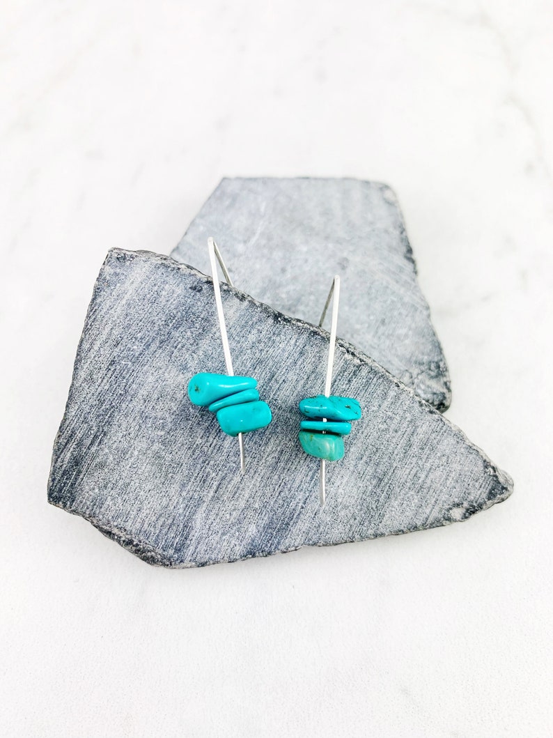 Silver Turquoise Triangle Stick Earrings, silver threader, turquoise earrings image 6