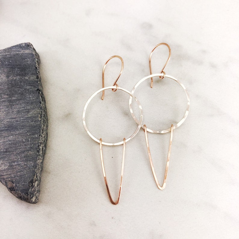 Silver and Rose Gold Geometric Earrings Hoop Earrings Etsy