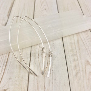 Hammered Sterling Silver Threader Earrings: Dainty Open Hoop Design