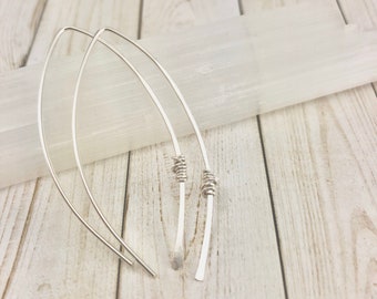 Hammered Silver Threader Earrings, Silver Threaders, hammered earrings, open hoop earrings, dainty earrings