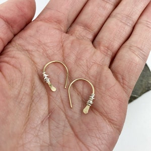 Gold Horseshoe Threader with Silver Wrap, minimalist earrings, delicate earrings, mixed metal earrings, open hoops, huggie hoop earrings image 4