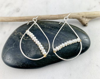 Silver and Pearl Teardrop Earrings, pearl earrings, teardrop earrings, boho earrings, silver drop earrings