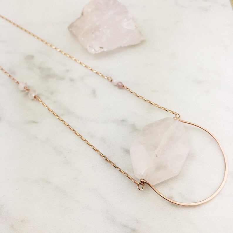 boho necklace rose gold necklace Handmade Rose Gold and Rose Quartz Pendant stone pendant gemstone necklace healing stone