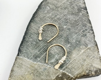 Gold Horseshoe Threader with Silver Wrap, minimalist earrings, delicate earrings, mixed metal earrings, open hoops, huggie hoop earrings