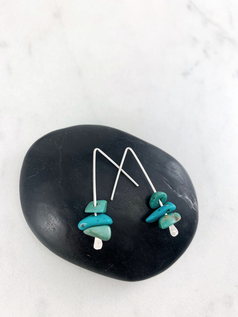 Silver Turquoise Triangle Stick Earrings, silver threader, turquoise earrings image 1