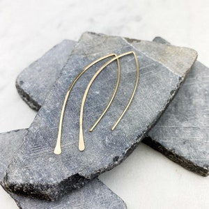 14k Gold-Fill Threader Earrings: Hammered Arc, Minimalist Style