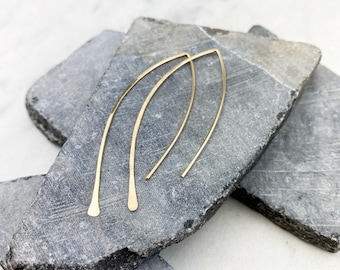 Hammered Gold Threader Earrings, minimalist earrings, drop earrings, open hoops, gold earrings