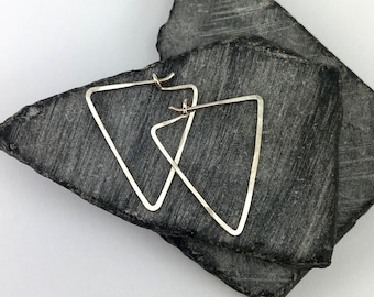 Sterling Silver Triangle Hoop Earrings: Hand-Forged Geometric Jewelry