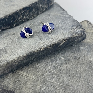 Sterling Silver Lapis Lazuli Stud Earrings: Handmade Minimalist Jewelry