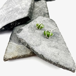 Sterling Silver Jade Stud Earrings: Minimalist Boho Birthstone Jewelry