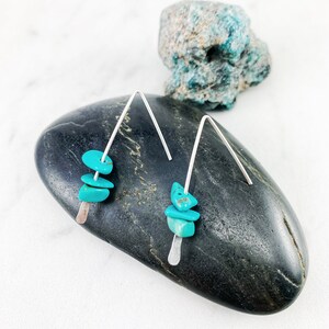 Silver Turquoise Triangle Stick Earrings, silver threader, turquoise earrings image 2