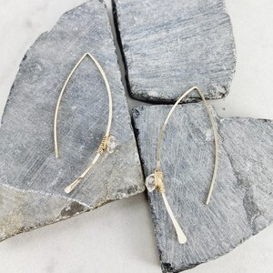 Hammered Gold Threader Earrings with Herkimer Diamonds, minimalist earrings, delicate earrings, gold earrings, open hoops image 6