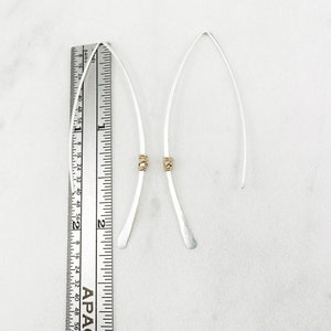 Hammered Sterling Silver and Gold Threader Earrings, minimalist earrings, delicate earrings, mixed metal earrings, open hoops image 7