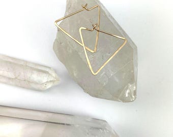 14K Gold Fill Triangle Hoop Earrings: Geometric Threader Hoops
