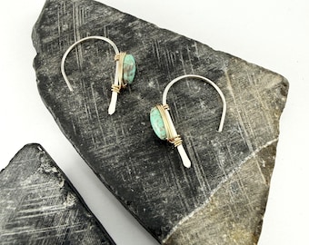Mixed Metal Arch Earrings with Sleeping Beauty Turquoise | Sterling Silver 14k Gold Fill Southwest Style