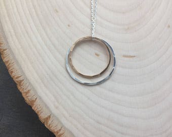 Hammered Sterling Silver & Gold Circle Necklace: Mixed Metal Jewelry