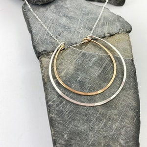 Hammered Sterling Silver Crescent Moon Necklace: Gold Filled Boho Pendant
