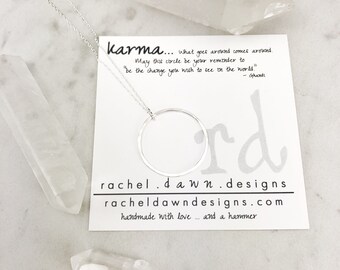 Large Sterling Silver Karma Necklace, hammered circle necklace, karma jewelry, silver circle pendant, open circle necklace, dainty necklace