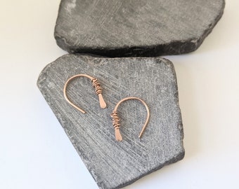 Rose Gold Horseshoe Threader with Wire Wrap, minimalist earrings, delicate earrings, open hoops, huggie hoop earrings, tiny hoops