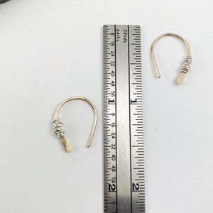 Gold Horseshoe Threader with Silver Wrap, minimalist earrings, delicate earrings, mixed metal earrings, open hoops, huggie hoop earrings image 6
