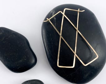 Hand-Forged Gold Fill Rectangle Hoop Earrings: Geometric Boho Style