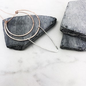 Rose Gold Crescent Moon & Sterling Silver Chevron Necklace