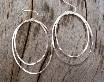 Large Sterling Silver Double Hoop Earrings, hoop earrings, silver hoops, open hoop earrings, hammered earrings