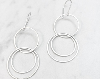 Silver Interlocking Circle Earrings, open hoop earrings, eternity rings, silver hoops, silver link earrings, triple hoop earrings