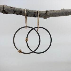 Oxidized Black Hoop Earrings: 14k Gold Fill, Edgy Boho Hoops