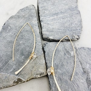 Hammered Gold Threader Earrings with Herkimer Diamonds, minimalist earrings, delicate earrings, gold earrings, open hoops image 9