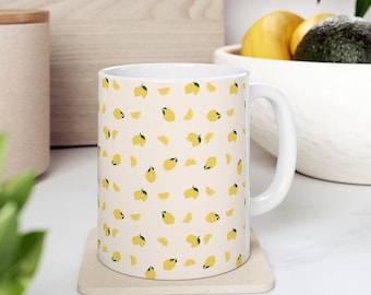 Lemon Pattern Ceramic Mug: Citrus Kitchen Decor