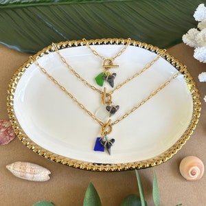 Water Resistant Shark Tooth and Sea Glass Toggle Necklace | Ocean Jewelry | Beach Jewelry | Shark Tooth Necklace | Shark Teeth Jewelry