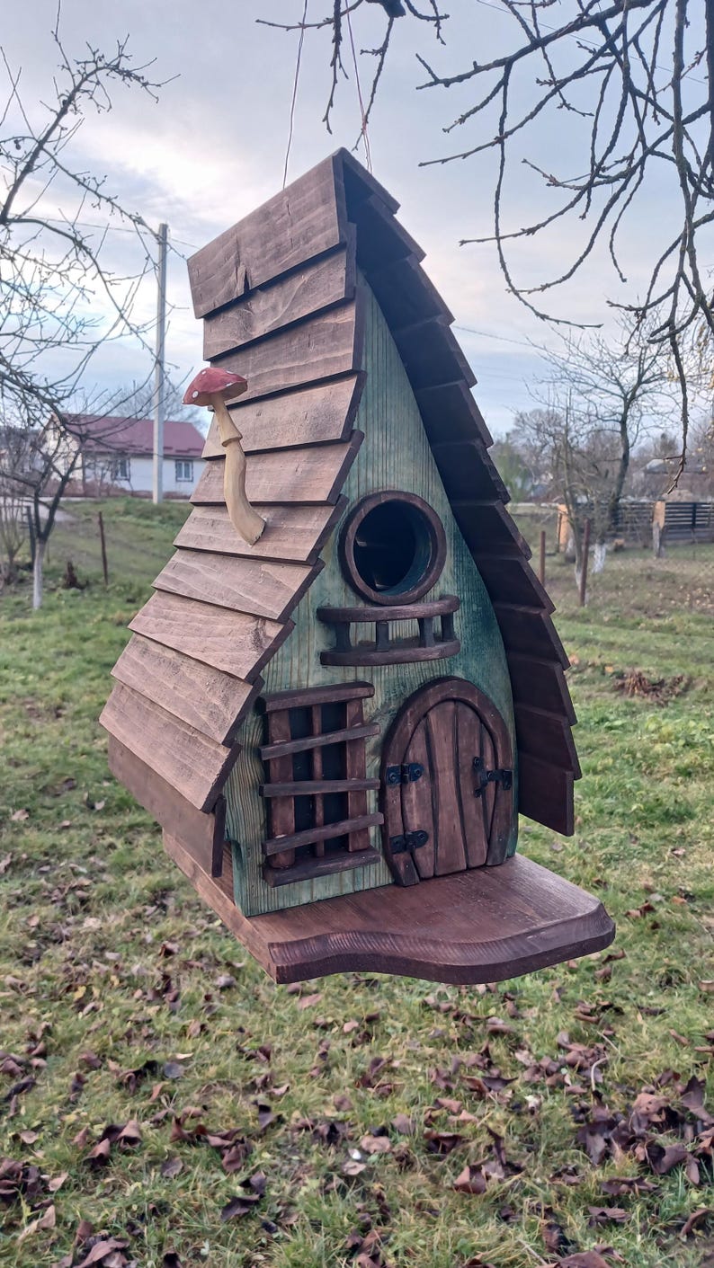 Whimsical Handmade Wooden Birdhouse – Fairy Cottage Bird Feeder ...