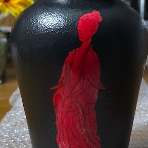 Vintage Studio Pottery Vase | Black & Red Geisha Silhouette, Signed
