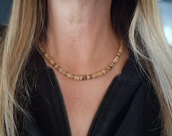 Coconut choker necklace, plain wood necklace, beaded choker necklace