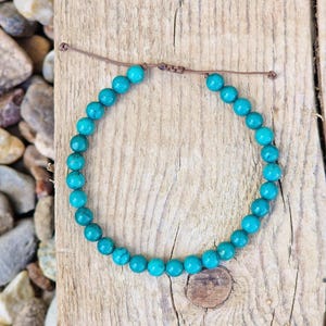 Dark turquoise gemstone bracelet, men&#39;s beaded bracelet, turquoise jewelry. Boho chic style plain turquoise bead bracelet