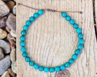 Pulsera de cuentas de turquesa oscura, joyería bohemia para hombre