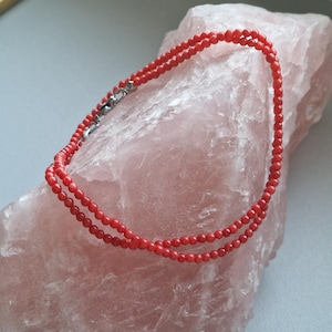 Petite, simple red coral necklace, red coral jewelry
