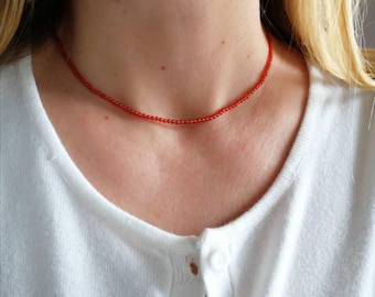 Tiny carnelian necklace, red gemstone bead necklace, gift for woman