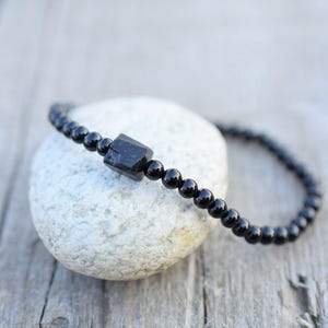 Pulsera de turmalina negra con pepita de turmalina negra en bruto, joyería de turmalina negra, regalo de buena suerte