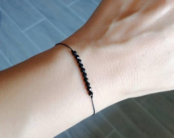 Black Tourmaline Bracelet: Petite, Protection, Faceted Bead