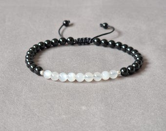 Pulsera de turmalina negra y piedra lunar, joyería protectora ajustable