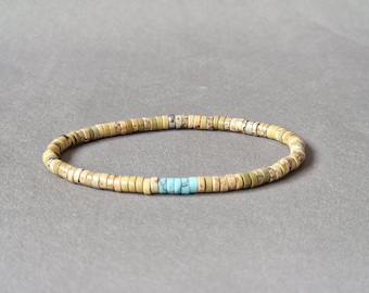 Natural Jasper Beaded Bracelet with Turquoise, Boho Chic Gemstone Jewelry
