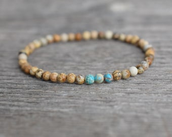 Men's Jasper Beaded Bracelet, Slim Minimalist Style