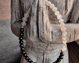 Black Tourmaline & Selenite Bracelet, Sterling Silver Accent, Protection Jewelry