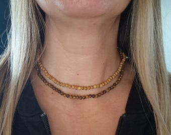 Sandalwood Bead Choker Necklace, Boho Chic Stretch Jewelry