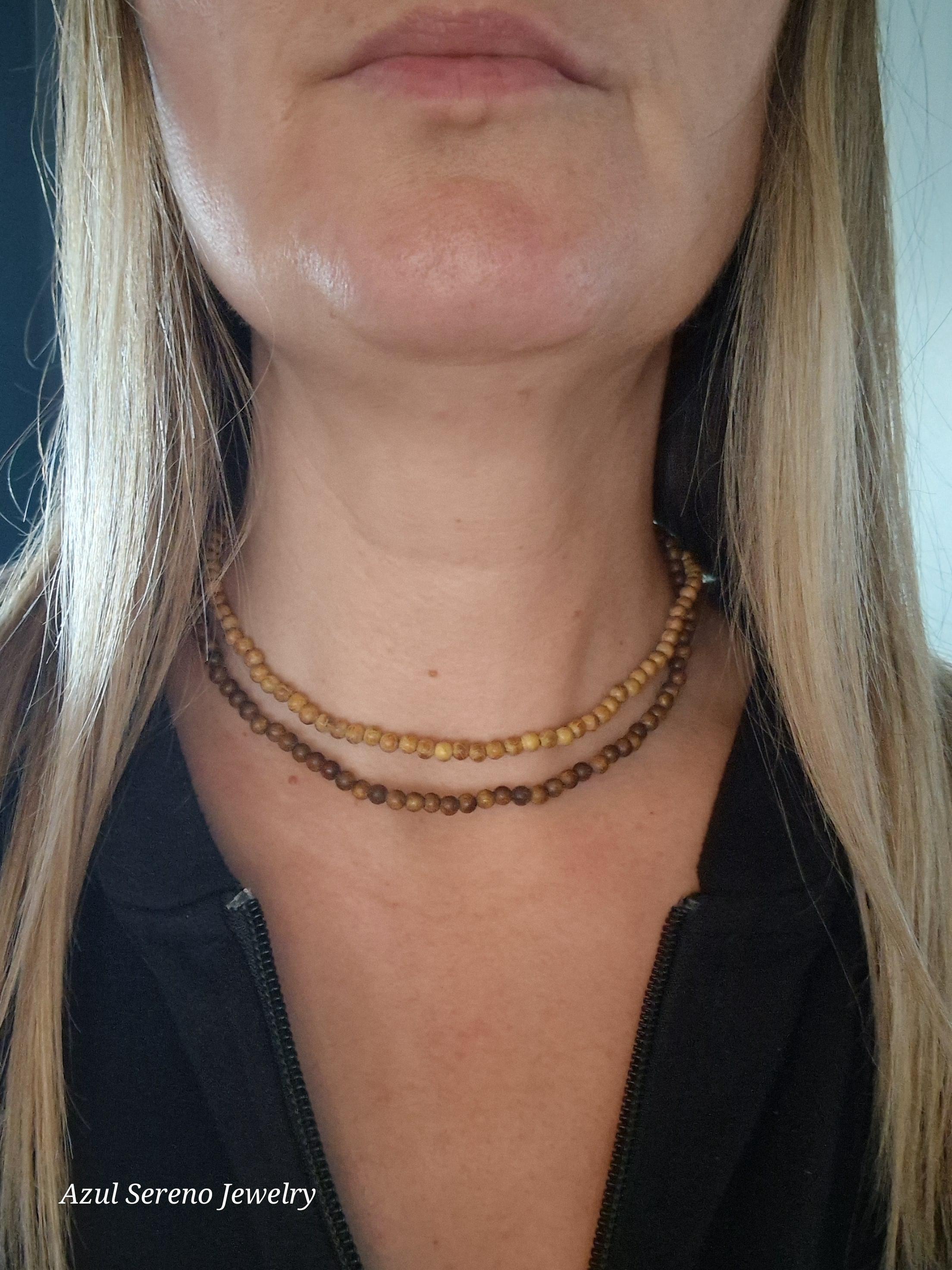 Brown wood necklace, men's bead necklace, wood choker necklace
