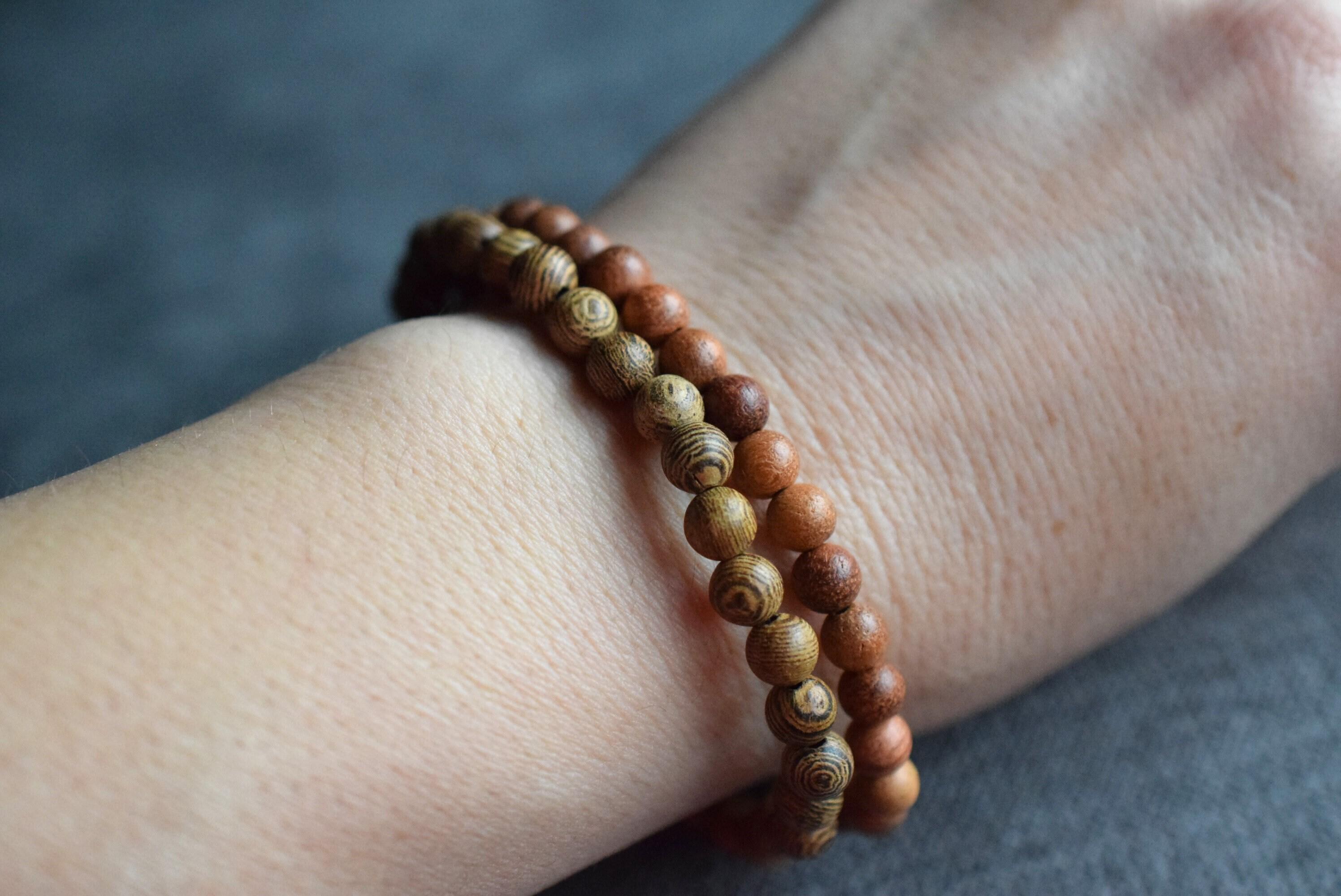 Braccaletto Con Perle D Legno E Corda D Luno E Cuoo | Mens Bracelet - Foto 3