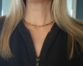 Plain coconut choker necklace, tiny wood necklace, beaded choker necklace